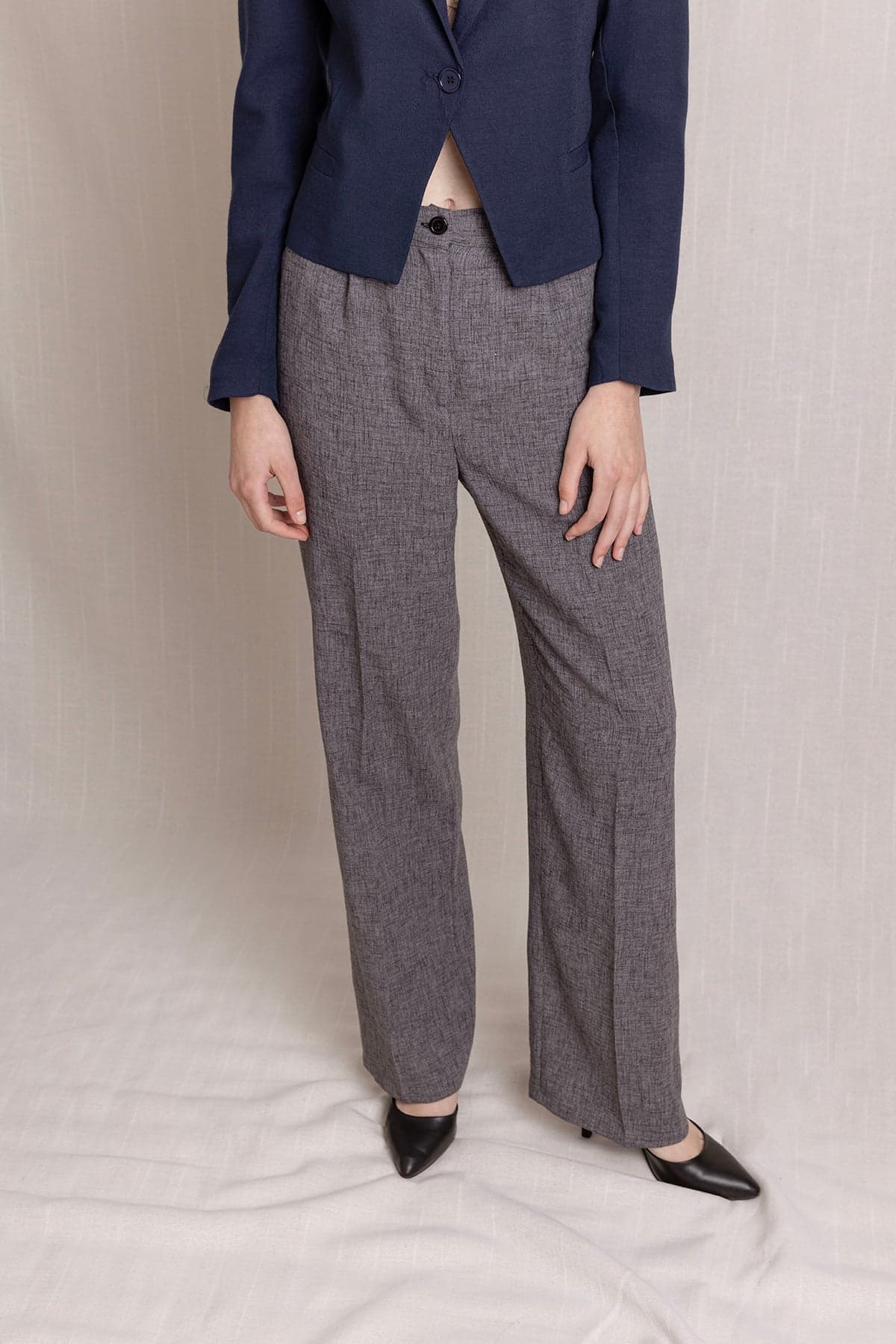 Gray Pleated Palazzo Linen Trousers