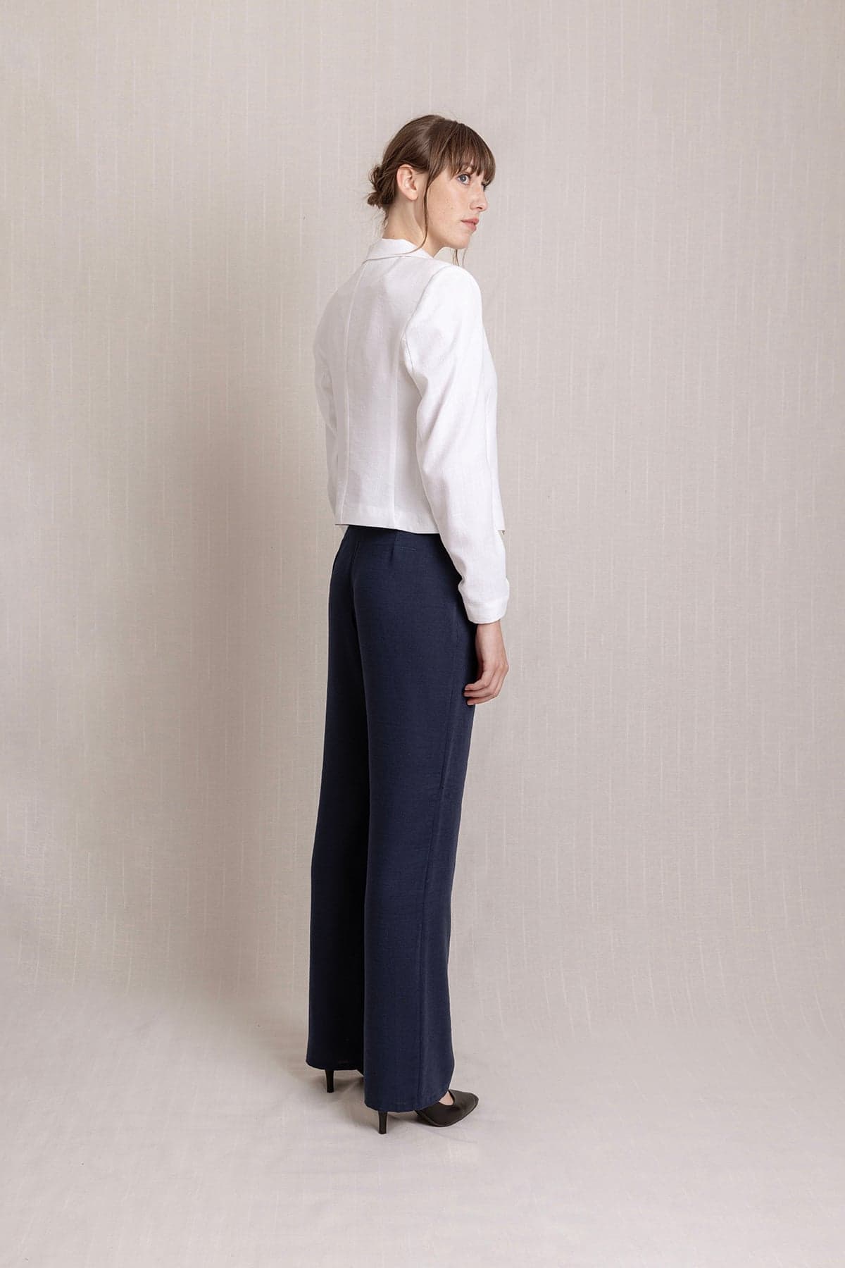 Navy Blue Pleated Palazzo Linen Pants