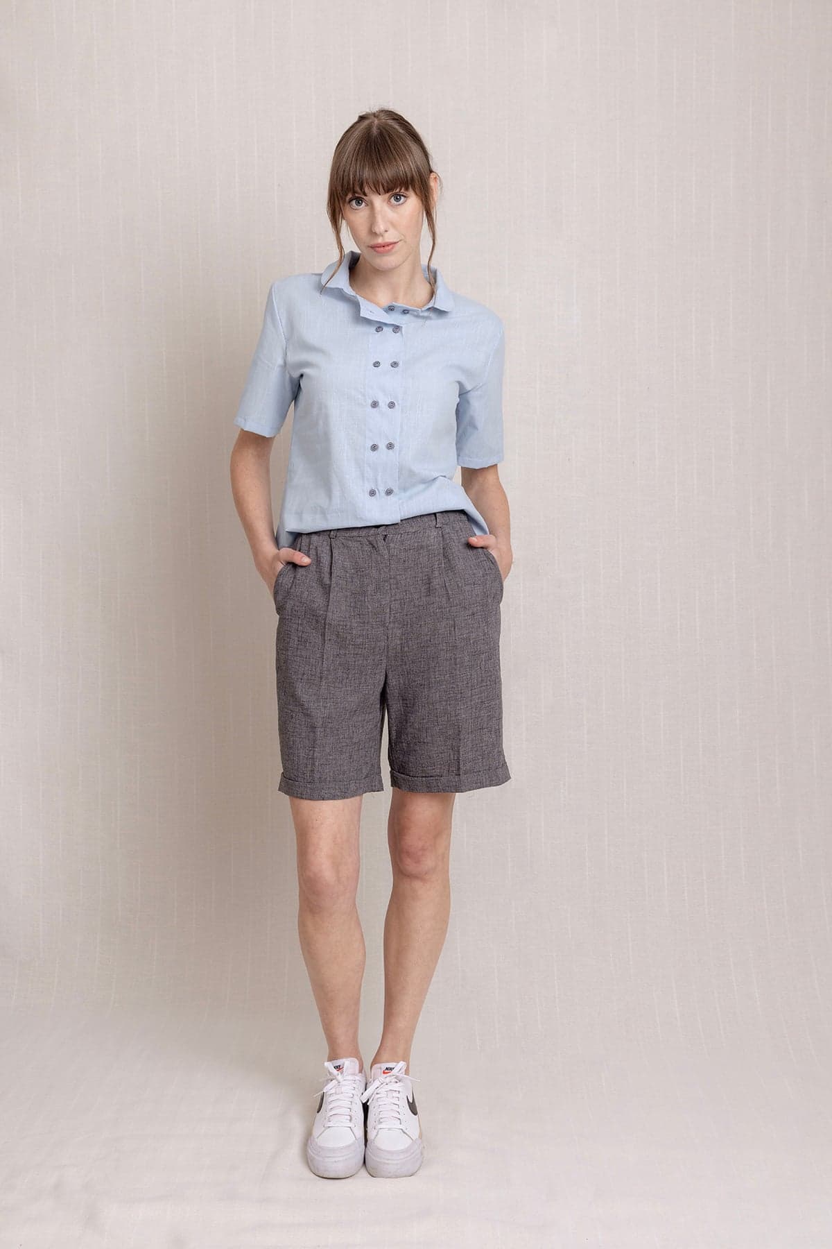 Linen Pleated Double Hem Shorts