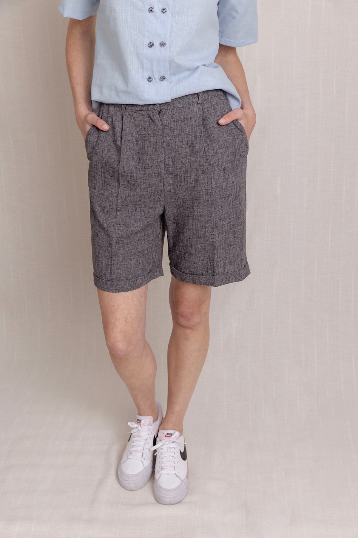 Linen Pleated Double Hem Shorts