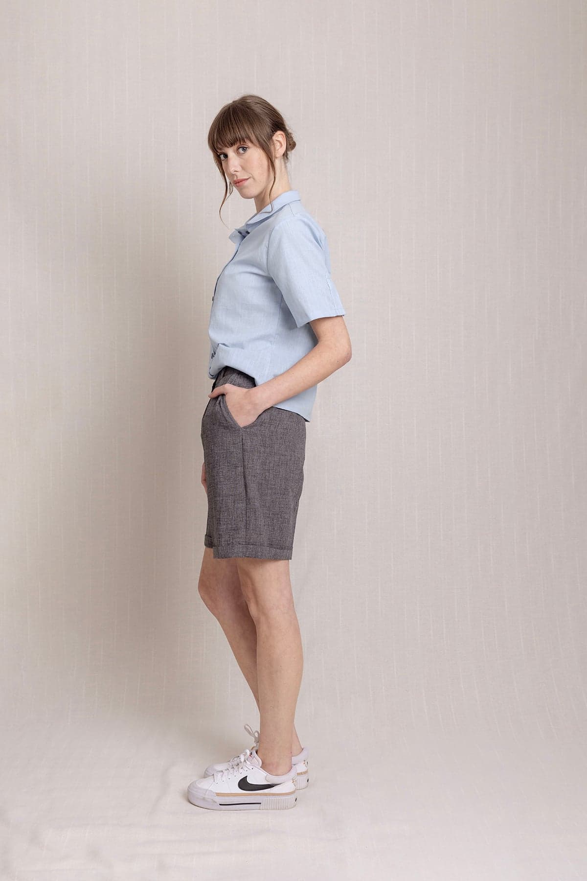 Linen Pleated Double Hem Shorts
