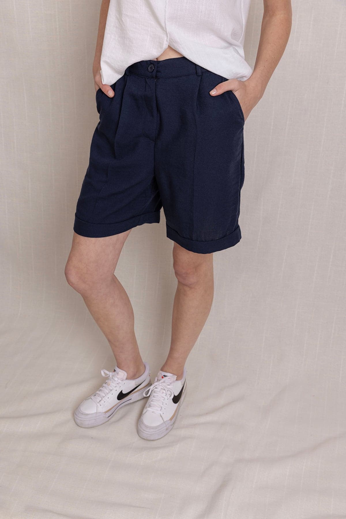 Linen Pleated Double Hem Shorts