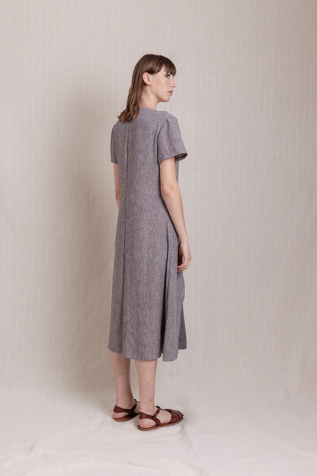 Gray Short Sleeve Linen Dress