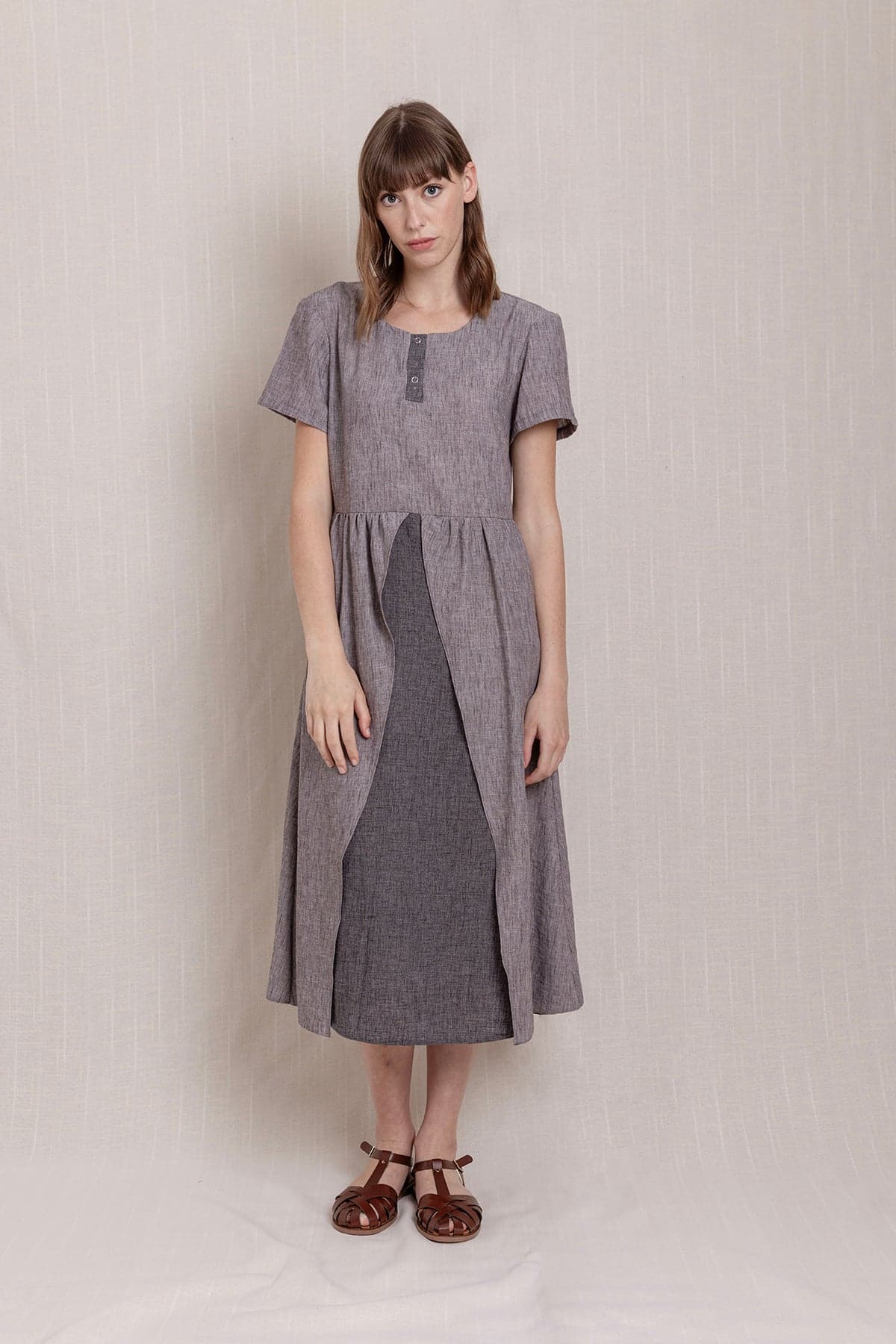Gray Short Sleeve Linen Dress