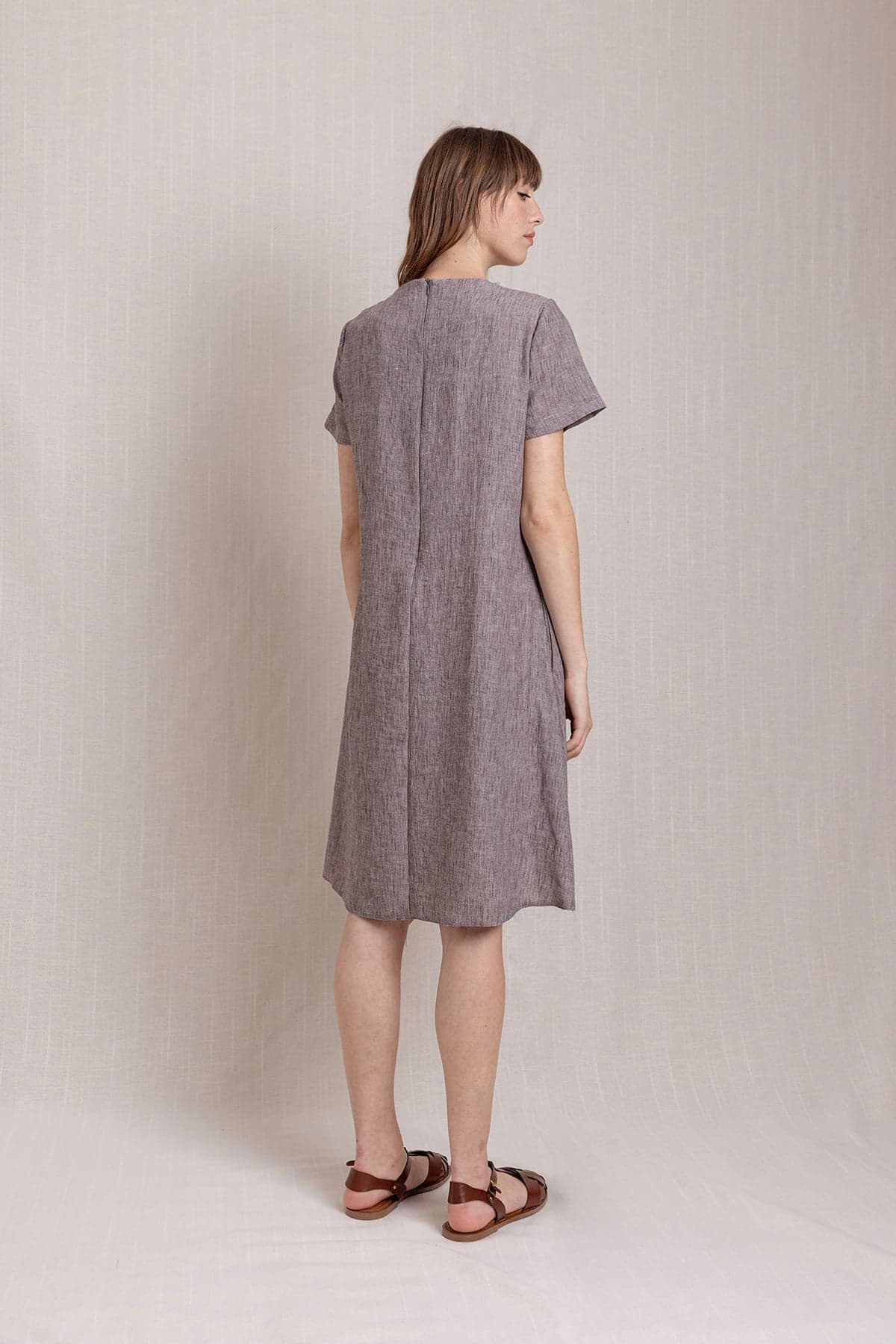 Gray Embroidered Linen Dress