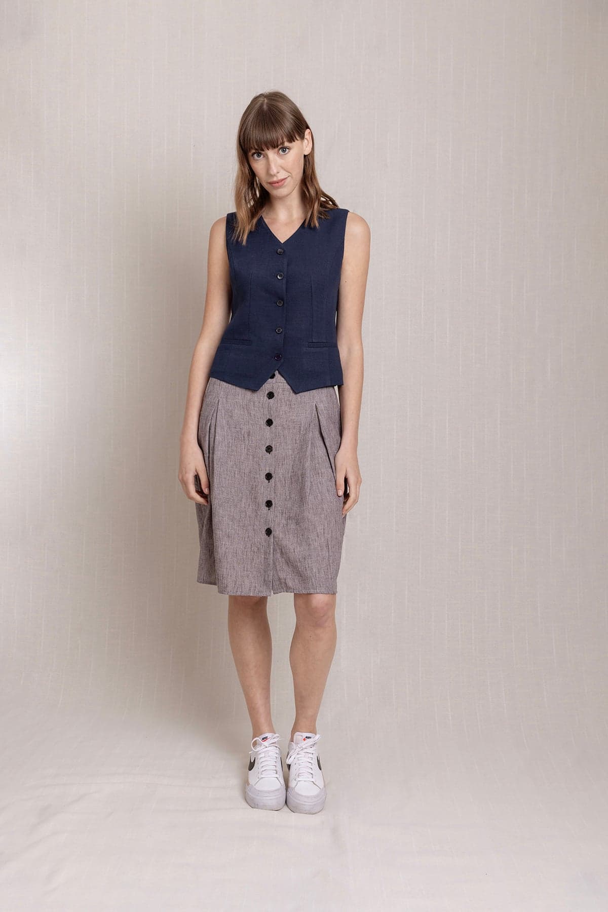 Navy Blue Linen Vest