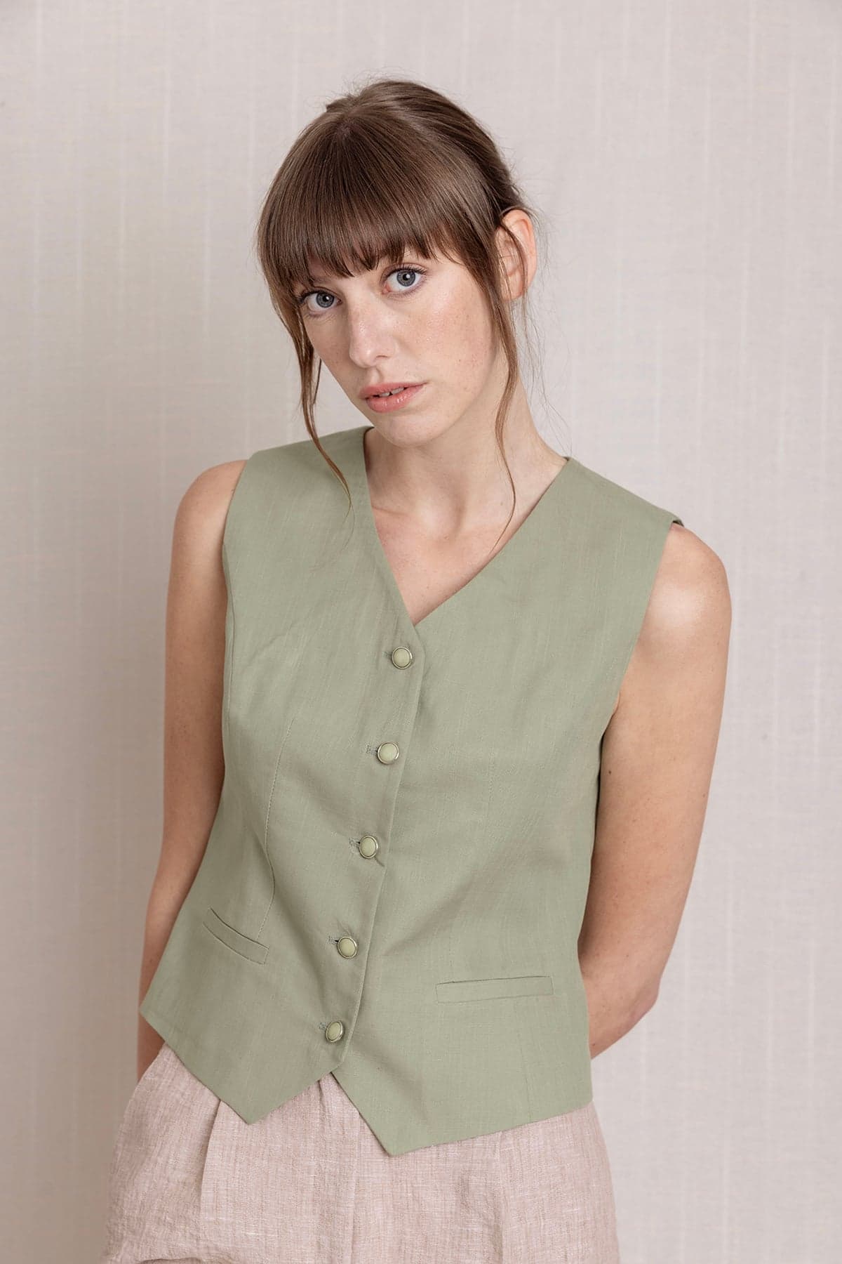 Sage Green Linen Vest