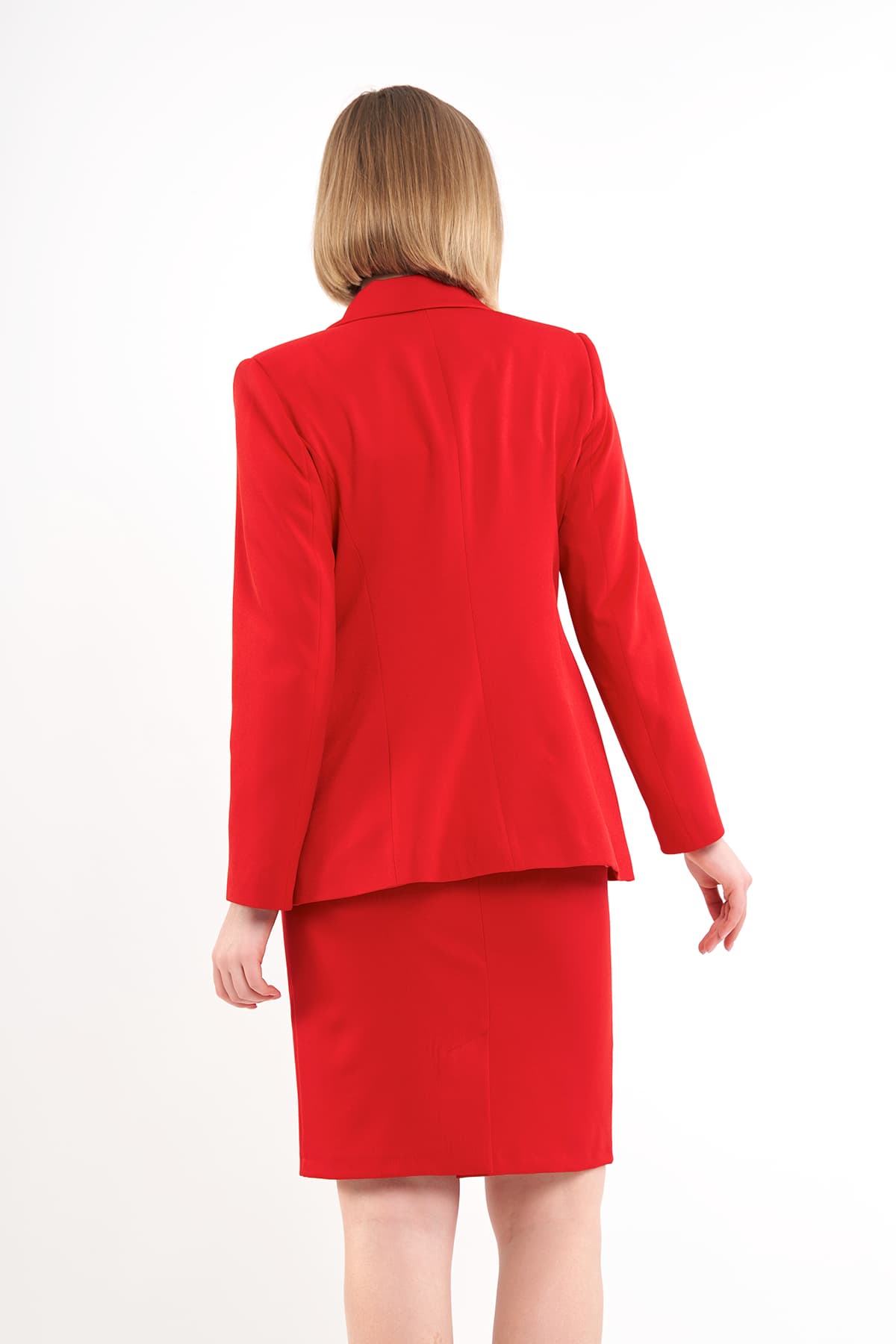 Red Jacket Skirt Suit