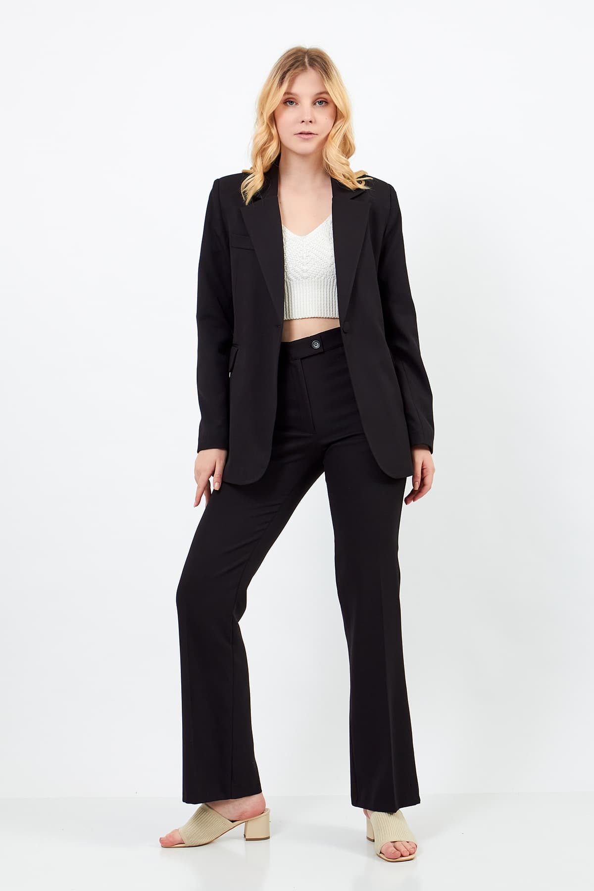 Black Jacket Pants Suit Dress