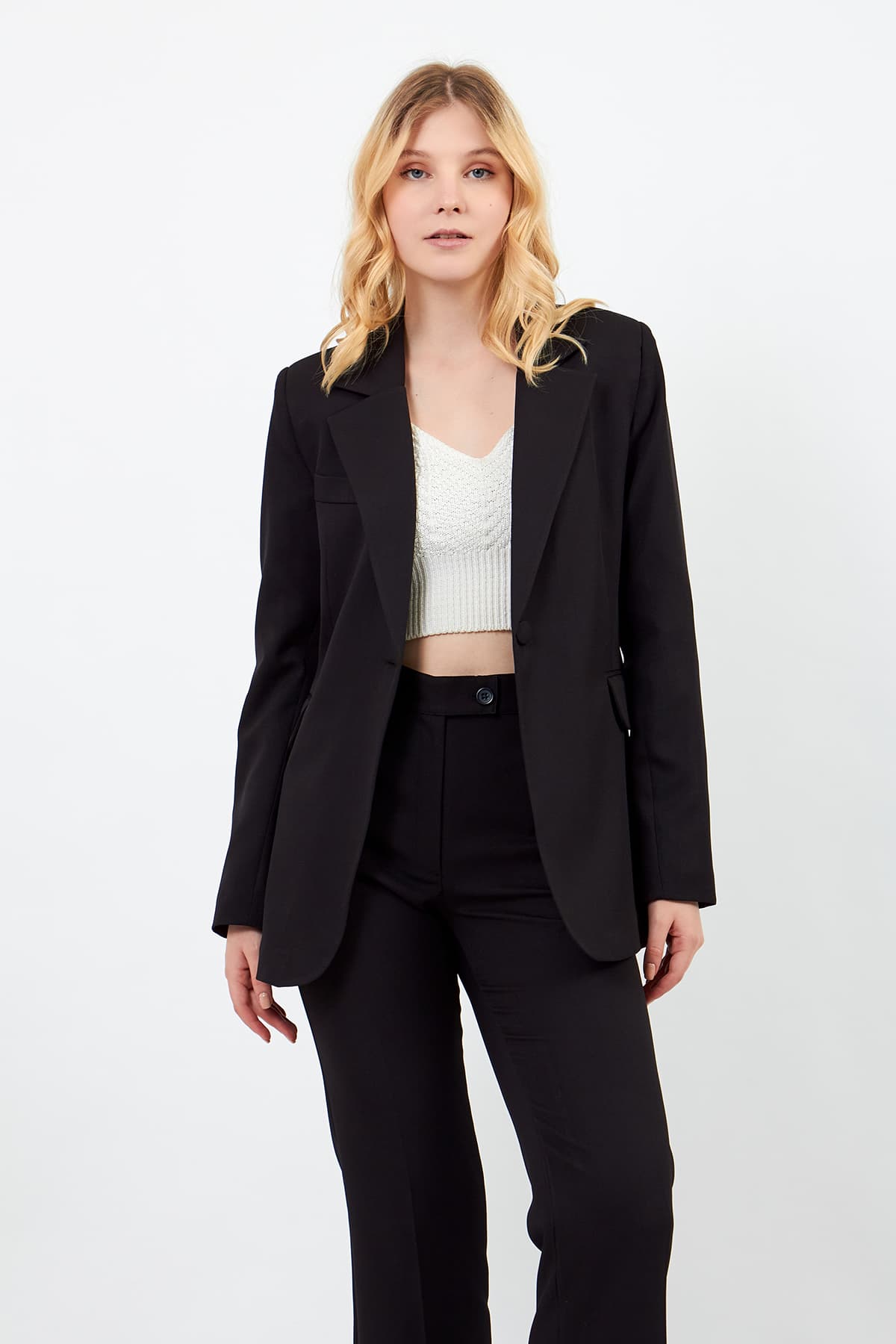 Black Jacket Pants Suit Dress