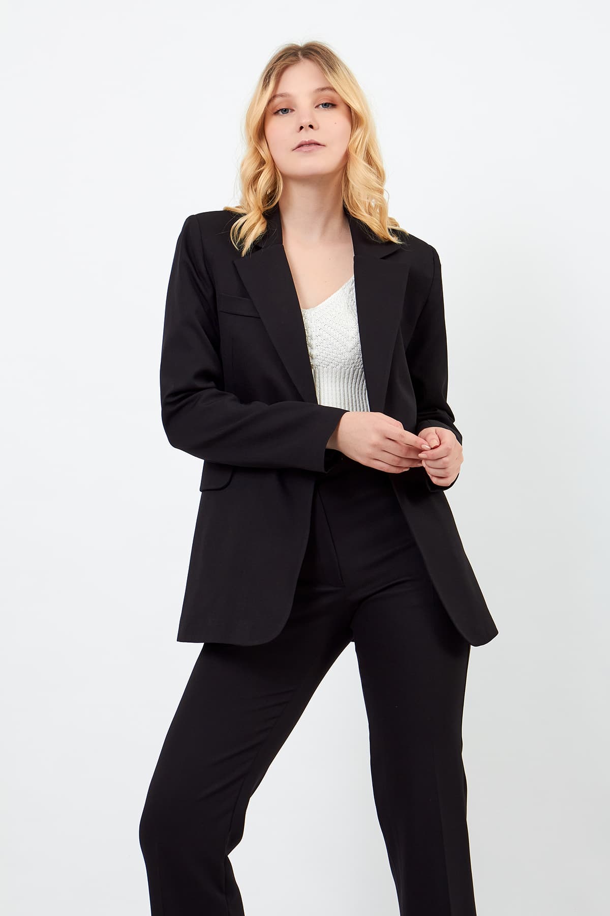 Black Jacket Pants Suit Dress